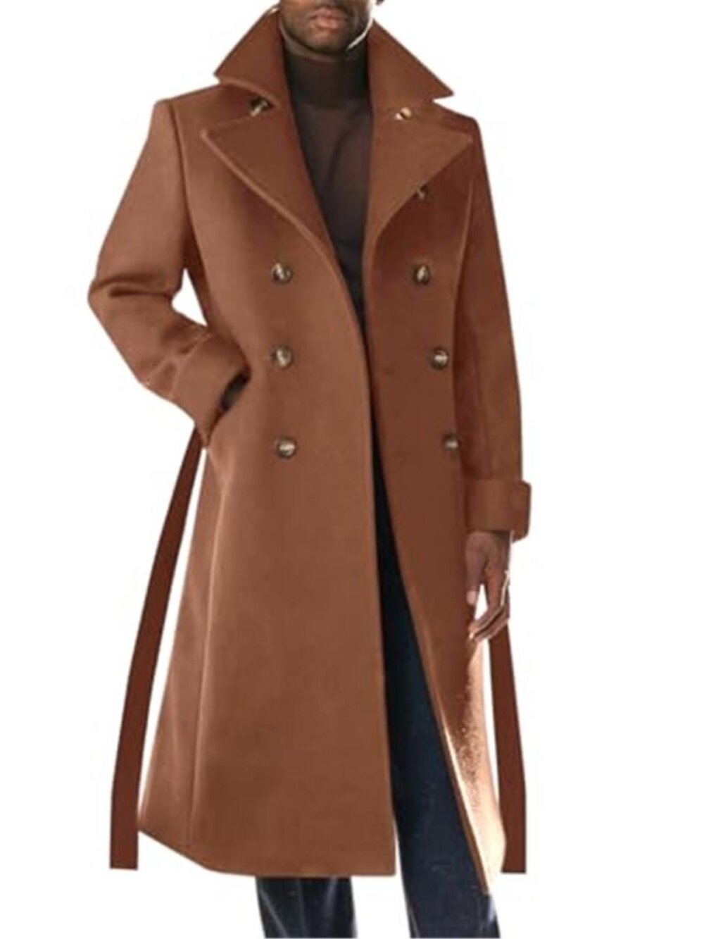 Men's Trench Coat Double Breasted Belted Pea Coat Winter Overcoat